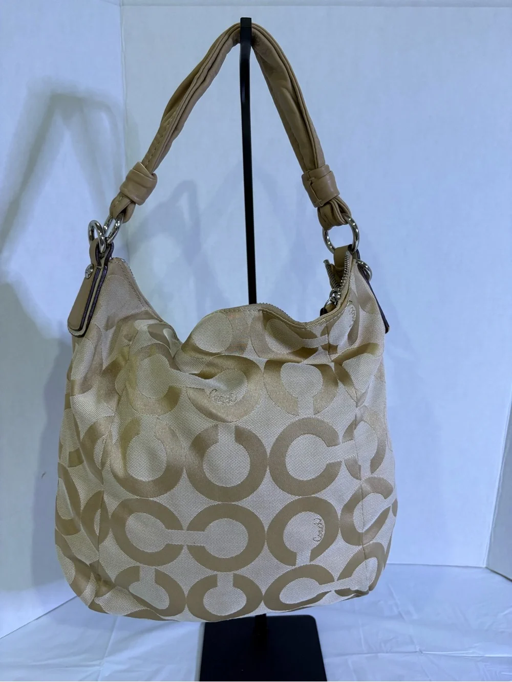 Coach Beige Signature Jacquard Shoulder Bag